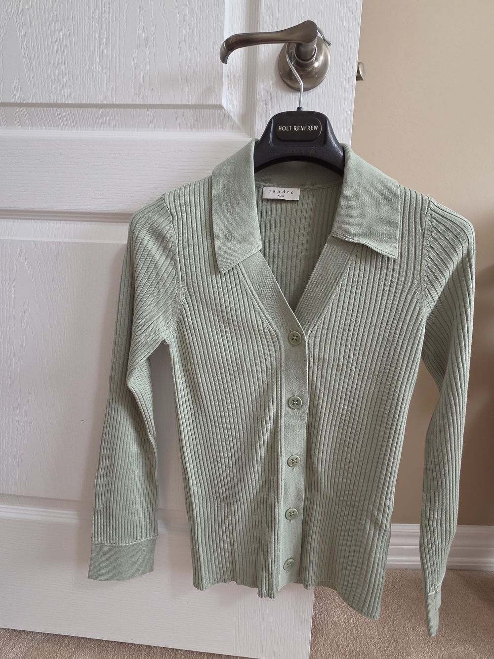 SANDRO Ribbed Cardigan With Polo Collar - Picture 6 of 13